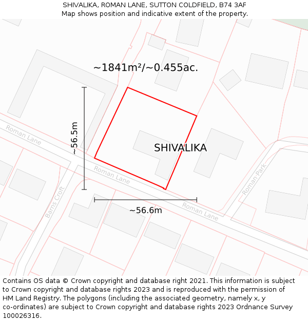 SHIVALIKA, ROMAN LANE, SUTTON COLDFIELD, B74 3AF: Plot and title map