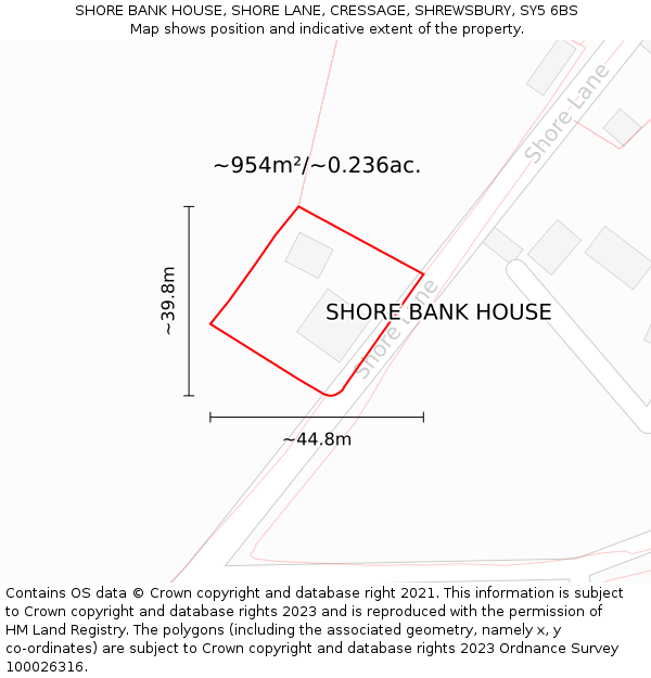 SHORE BANK HOUSE, SHORE LANE, CRESSAGE, SHREWSBURY, SY5 6BS: Plot and title map