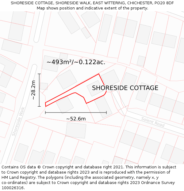 SHORESIDE COTTAGE, SHORESIDE WALK, EAST WITTERING, CHICHESTER, PO20 8DF: Plot and title map