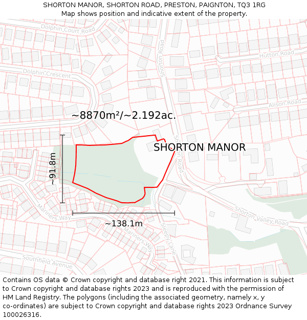 SHORTON MANOR, SHORTON ROAD, PRESTON, PAIGNTON, TQ3 1RG: Plot and title map
