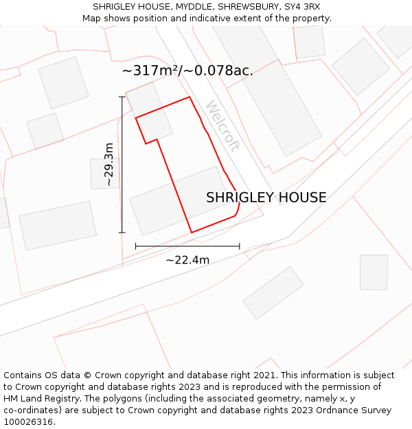SHRIGLEY HOUSE, MYDDLE, SHREWSBURY, SY4 3RX: Plot and title map