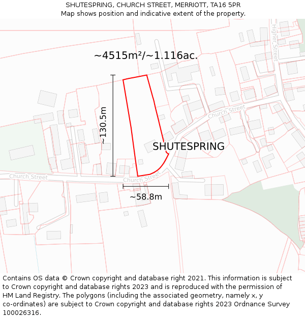 SHUTESPRING, CHURCH STREET, MERRIOTT, TA16 5PR: Plot and title map