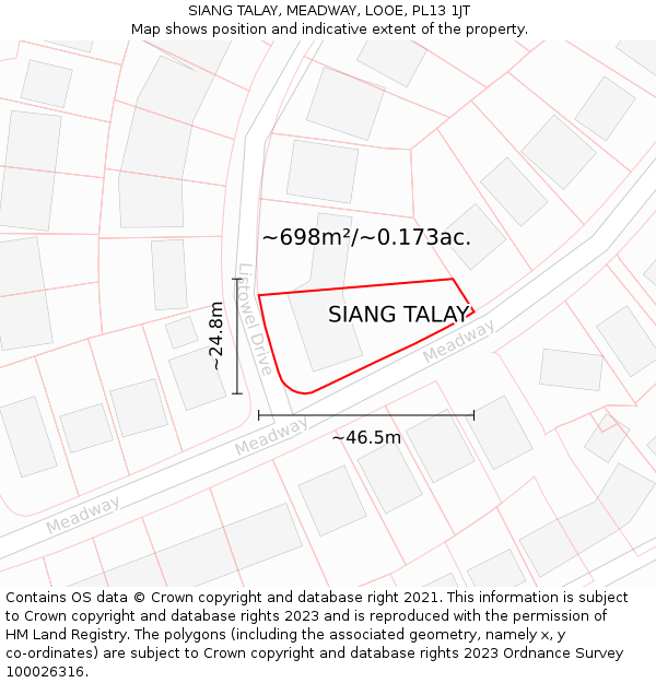 SIANG TALAY, MEADWAY, LOOE, PL13 1JT: Plot and title map