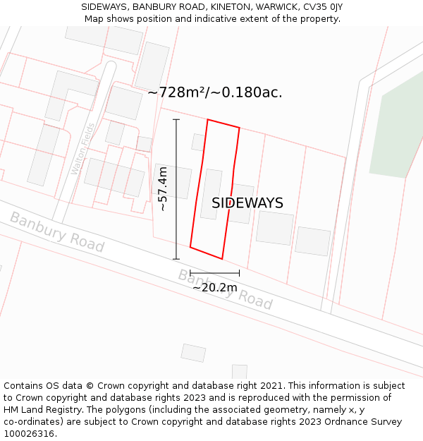 SIDEWAYS, BANBURY ROAD, KINETON, WARWICK, CV35 0JY: Plot and title map