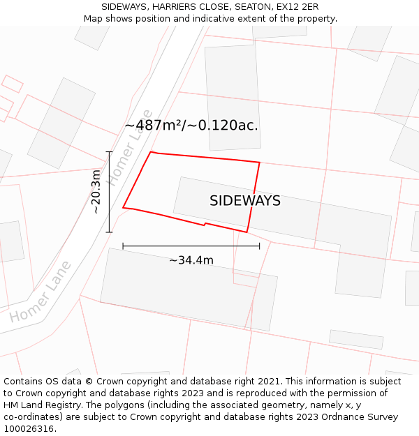 SIDEWAYS, HARRIERS CLOSE, SEATON, EX12 2ER: Plot and title map