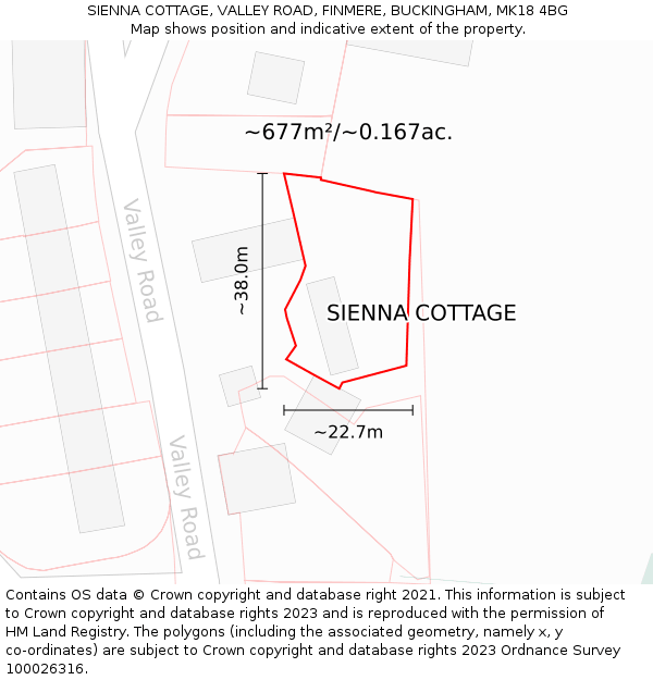 SIENNA COTTAGE, VALLEY ROAD, FINMERE, BUCKINGHAM, MK18 4BG: Plot and title map