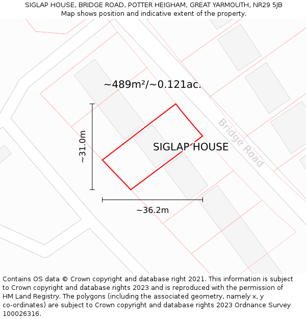 SIGLAP HOUSE, BRIDGE ROAD, POTTER HEIGHAM, GREAT YARMOUTH, NR29 5JB: Plot and title map