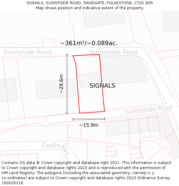 SIGNALS, SUNNYSIDE ROAD, SANDGATE, FOLKESTONE, CT20 3DR: Plot and title map