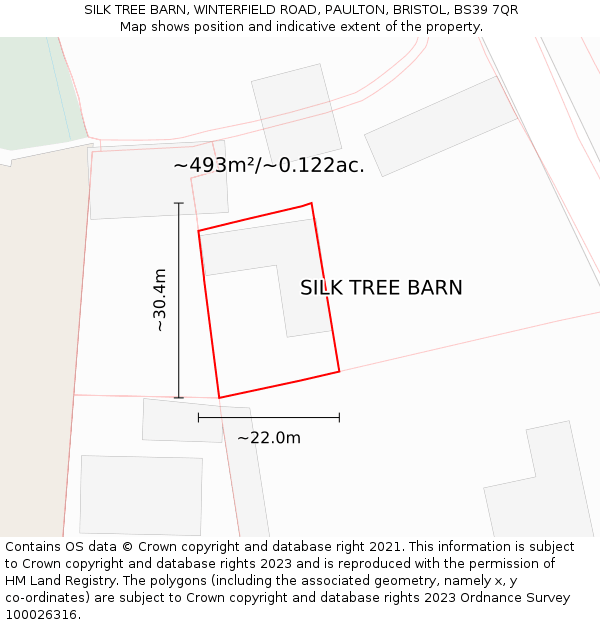 SILK TREE BARN, WINTERFIELD ROAD, PAULTON, BRISTOL, BS39 7QR: Plot and title map
