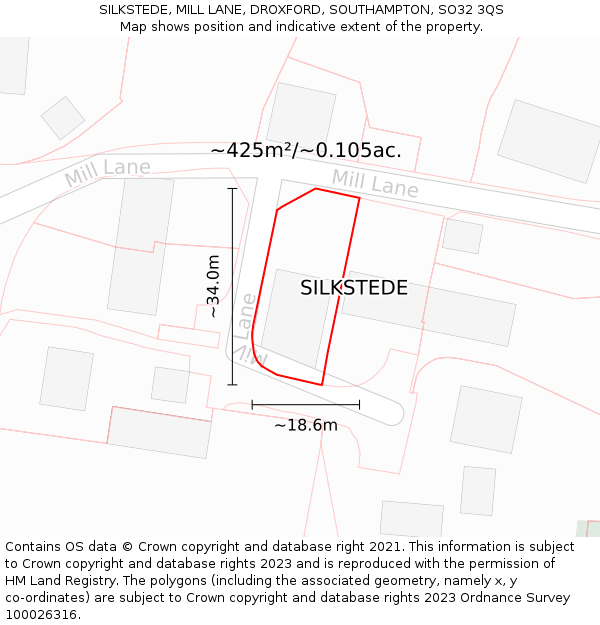 SILKSTEDE, MILL LANE, DROXFORD, SOUTHAMPTON, SO32 3QS: Plot and title map