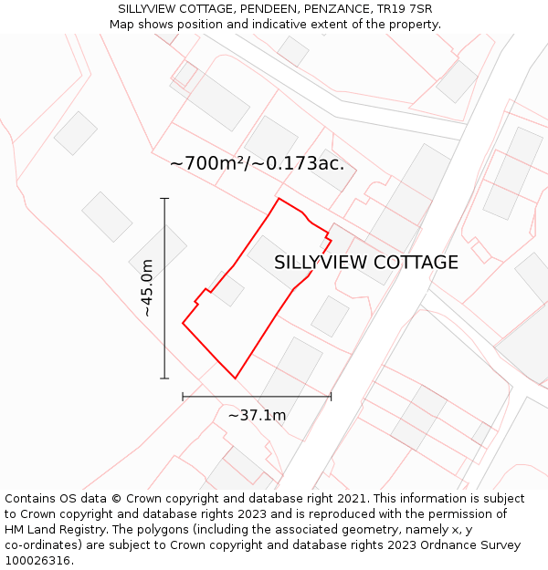 SILLYVIEW COTTAGE, PENDEEN, PENZANCE, TR19 7SR: Plot and title map