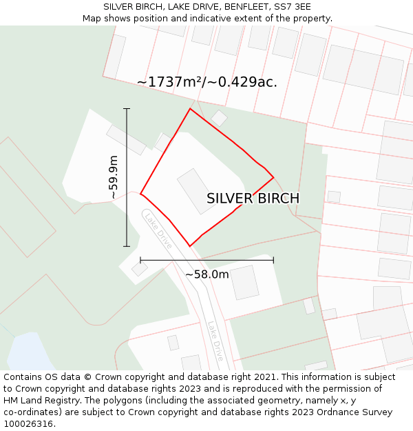 SILVER BIRCH, LAKE DRIVE, BENFLEET, SS7 3EE: Plot and title map