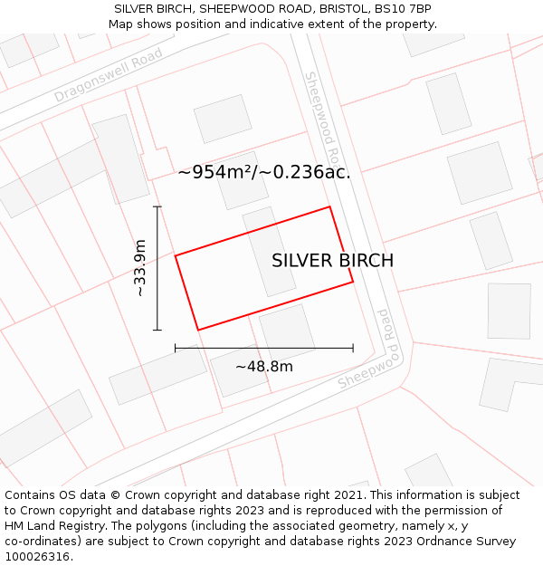 SILVER BIRCH, SHEEPWOOD ROAD, BRISTOL, BS10 7BP: Plot and title map