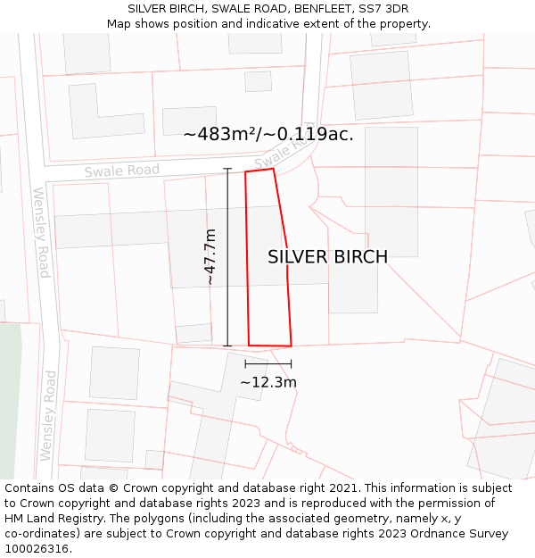 SILVER BIRCH, SWALE ROAD, BENFLEET, SS7 3DR: Plot and title map