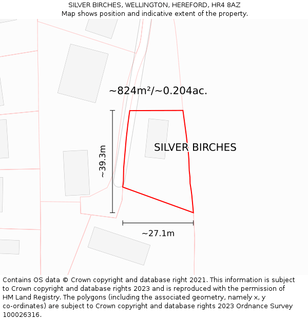 SILVER BIRCHES, WELLINGTON, HEREFORD, HR4 8AZ: Plot and title map