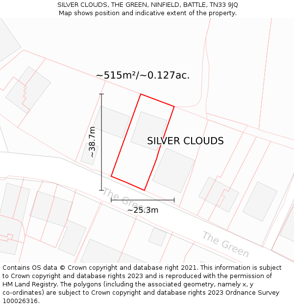 SILVER CLOUDS, THE GREEN, NINFIELD, BATTLE, TN33 9JQ: Plot and title map
