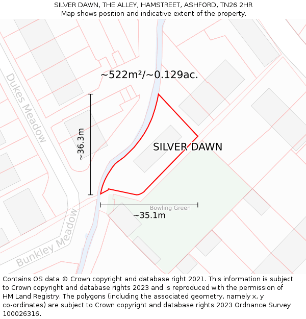 SILVER DAWN, THE ALLEY, HAMSTREET, ASHFORD, TN26 2HR: Plot and title map