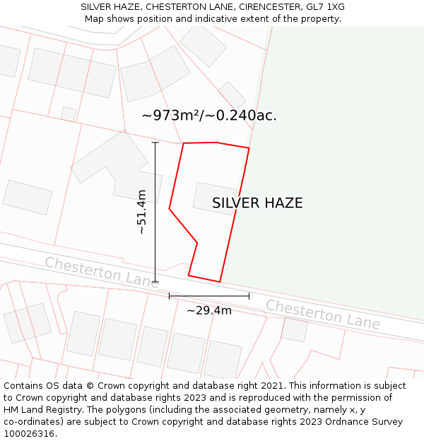 SILVER HAZE, CHESTERTON LANE, CIRENCESTER, GL7 1XG: Plot and title map