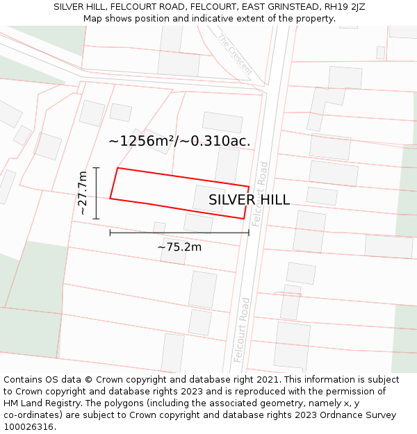 SILVER HILL, FELCOURT ROAD, FELCOURT, EAST GRINSTEAD, RH19 2JZ: Plot and title map
