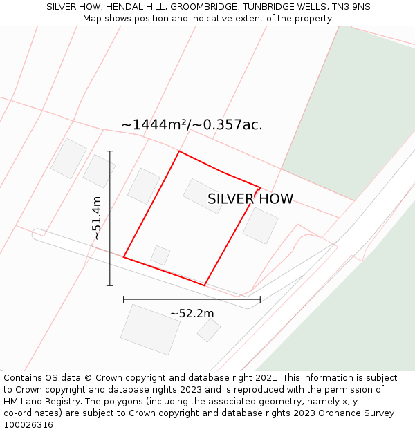 SILVER HOW, HENDAL HILL, GROOMBRIDGE, TUNBRIDGE WELLS, TN3 9NS: Plot and title map