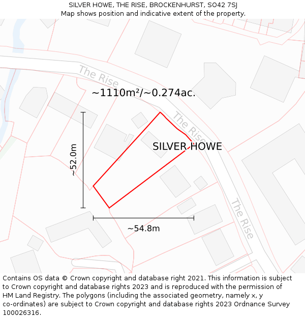SILVER HOWE, THE RISE, BROCKENHURST, SO42 7SJ: Plot and title map