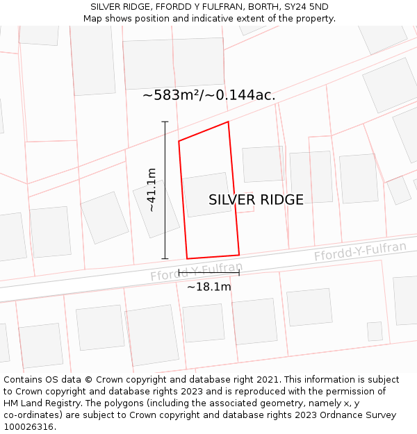 SILVER RIDGE, FFORDD Y FULFRAN, BORTH, SY24 5ND: Plot and title map