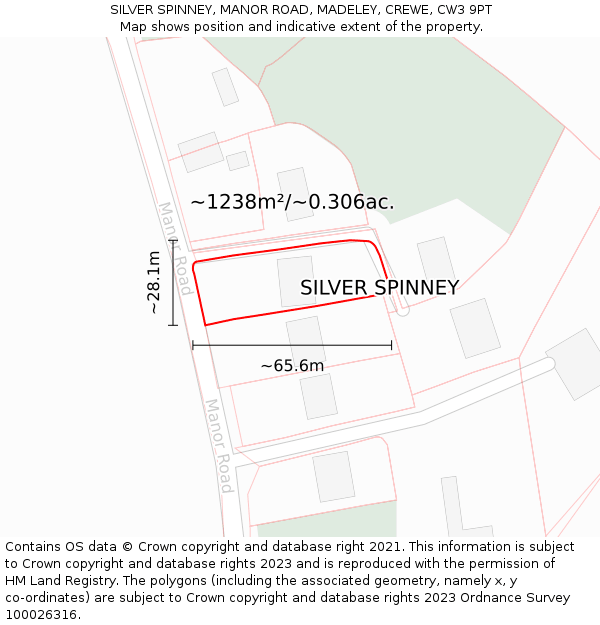 SILVER SPINNEY, MANOR ROAD, MADELEY, CREWE, CW3 9PT: Plot and title map