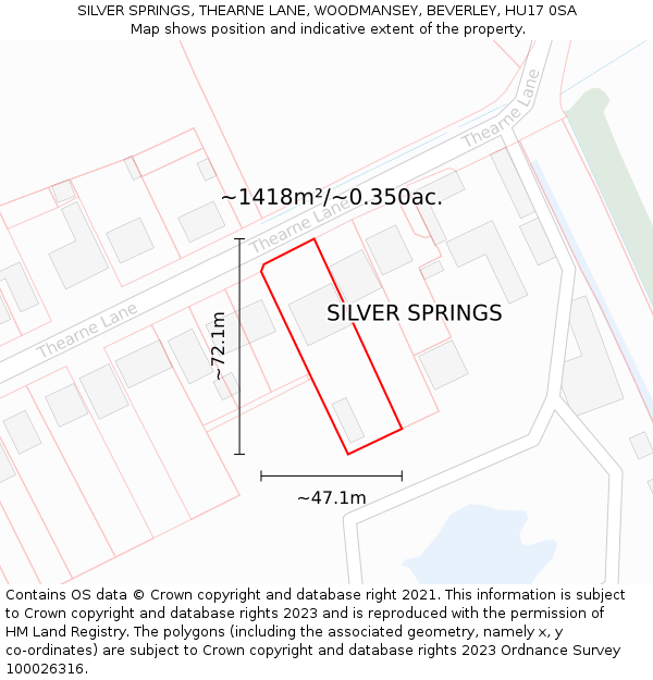 SILVER SPRINGS, THEARNE LANE, WOODMANSEY, BEVERLEY, HU17 0SA: Plot and title map