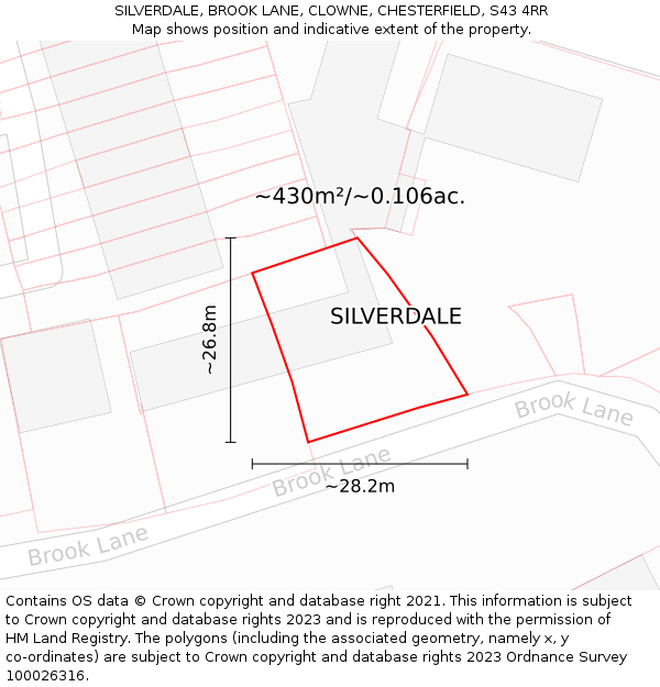 SILVERDALE, BROOK LANE, CLOWNE, CHESTERFIELD, S43 4RR: Plot and title map