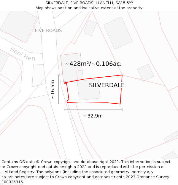 SILVERDALE, FIVE ROADS, LLANELLI, SA15 5YY: Plot and title map