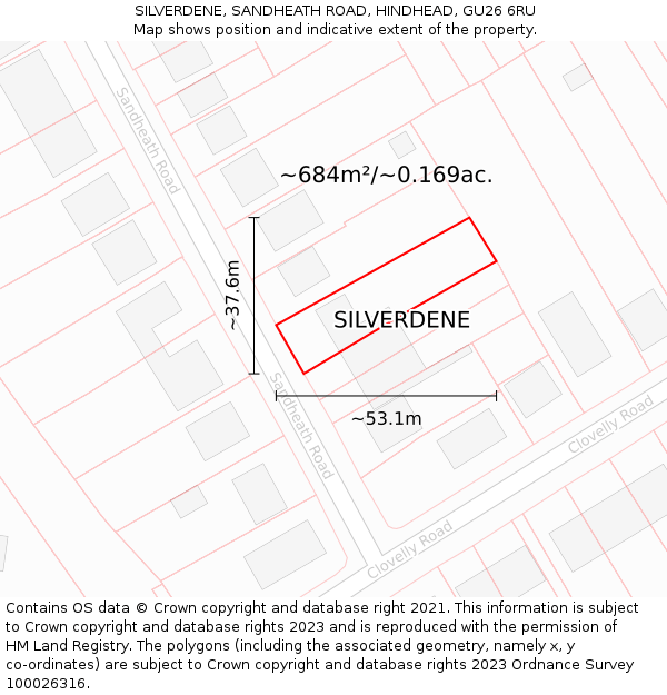 SILVERDENE, SANDHEATH ROAD, HINDHEAD, GU26 6RU: Plot and title map