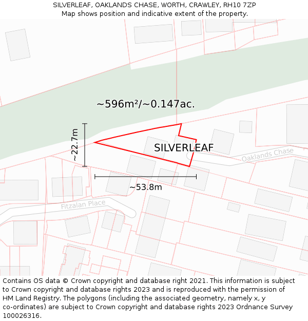 SILVERLEAF, OAKLANDS CHASE, WORTH, CRAWLEY, RH10 7ZP: Plot and title map