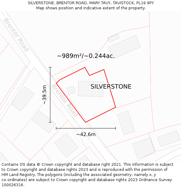 SILVERSTONE, BRENTOR ROAD, MARY TAVY, TAVISTOCK, PL19 9PY: Plot and title map