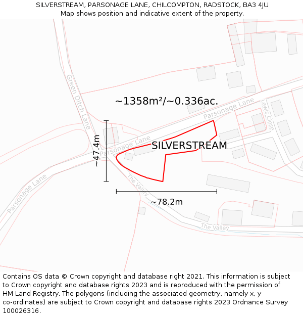 SILVERSTREAM, PARSONAGE LANE, CHILCOMPTON, RADSTOCK, BA3 4JU: Plot and title map