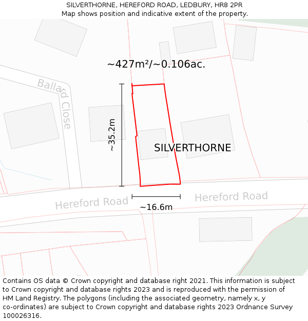 SILVERTHORNE, HEREFORD ROAD, LEDBURY, HR8 2PR: Plot and title map