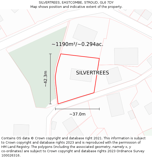SILVERTREES, EASTCOMBE, STROUD, GL6 7DY: Plot and title map