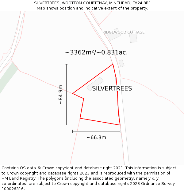 SILVERTREES, WOOTTON COURTENAY, MINEHEAD, TA24 8RF: Plot and title map