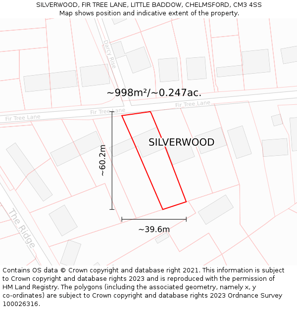 SILVERWOOD, FIR TREE LANE, LITTLE BADDOW, CHELMSFORD, CM3 4SS: Plot and title map