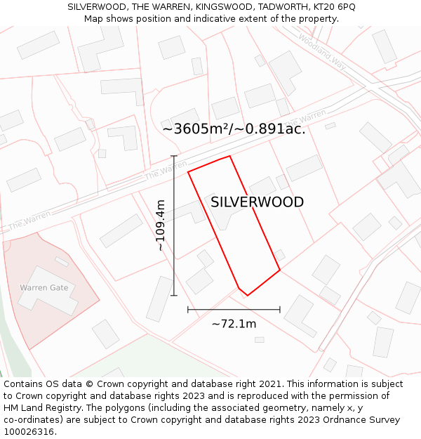 SILVERWOOD, THE WARREN, KINGSWOOD, TADWORTH, KT20 6PQ: Plot and title map