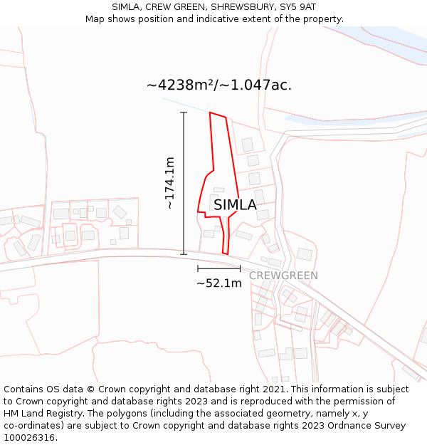 SIMLA, CREW GREEN, SHREWSBURY, SY5 9AT: Plot and title map