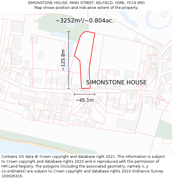 SIMONSTONE HOUSE, MAIN STREET, KELFIELD, YORK, YO19 6RG: Plot and title map