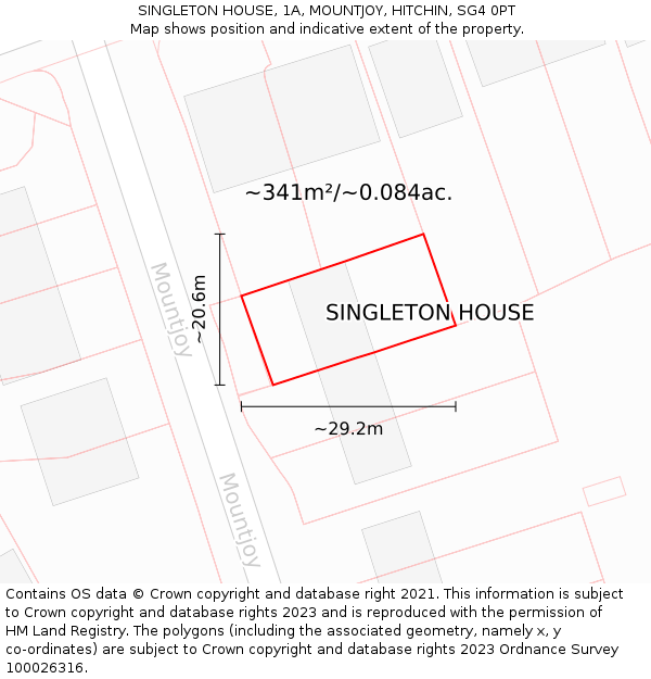 SINGLETON HOUSE, 1A, MOUNTJOY, HITCHIN, SG4 0PT: Plot and title map