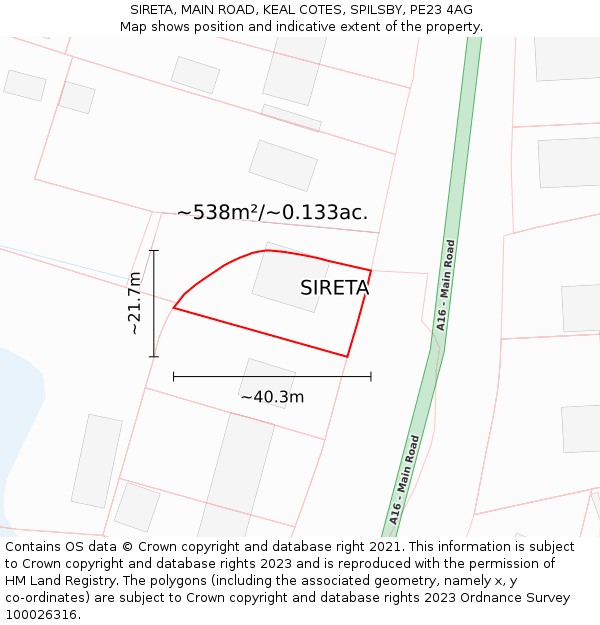 SIRETA, MAIN ROAD, KEAL COTES, SPILSBY, PE23 4AG: Plot and title map