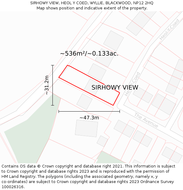 SIRHOWY VIEW, HEOL Y COED, WYLLIE, BLACKWOOD, NP12 2HQ: Plot and title map
