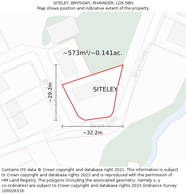 SITELEY, BRYNGWY, RHAYADER, LD6 5BN: Plot and title map