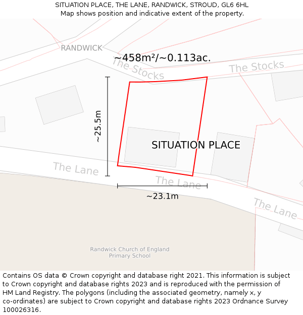 SITUATION PLACE, THE LANE, RANDWICK, STROUD, GL6 6HL: Plot and title map