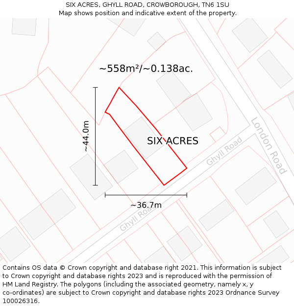 SIX ACRES, GHYLL ROAD, CROWBOROUGH, TN6 1SU: Plot and title map