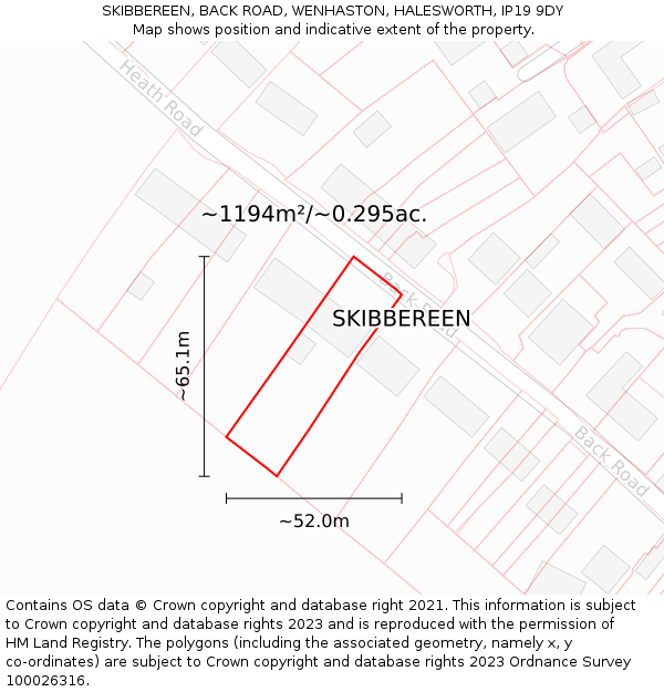 SKIBBEREEN, BACK ROAD, WENHASTON, HALESWORTH, IP19 9DY: Plot and title map