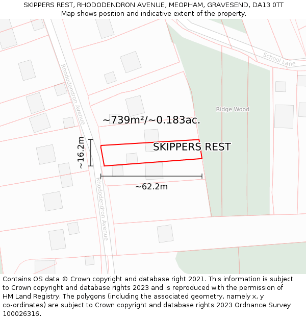 SKIPPERS REST, RHODODENDRON AVENUE, MEOPHAM, GRAVESEND, DA13 0TT: Plot and title map