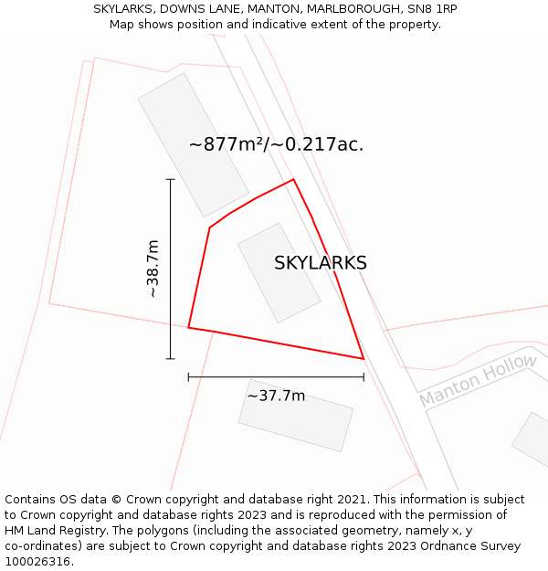SKYLARKS, DOWNS LANE, MANTON, MARLBOROUGH, SN8 1RP: Plot and title map